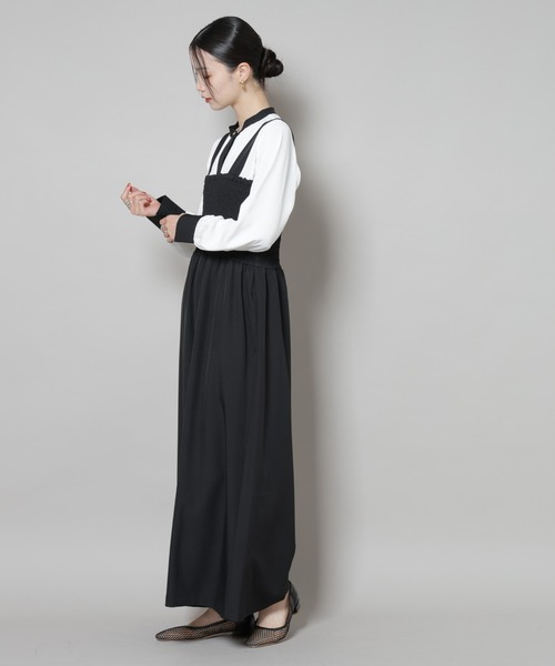 NANO universe（ナノユニバース）の「シャーリングサロペット（サロペット/オーバーオール・レディース・ブラック/ブラウン/ベージュ・FREE）」の18枚目の写真