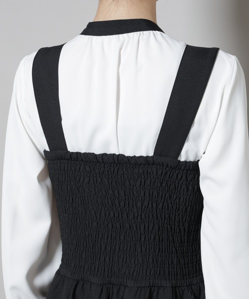 NANO universe（ナノユニバース）の「シャーリングサロペット（サロペット/オーバーオール・レディース・ブラック/ブラウン/ベージュ・FREE）」の9枚目の写真