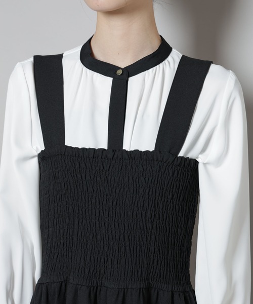 NANO universe（ナノユニバース）の「シャーリングサロペット（サロペット/オーバーオール・レディース・ブラック/ブラウン/ベージュ・FREE）」の8枚目の写真