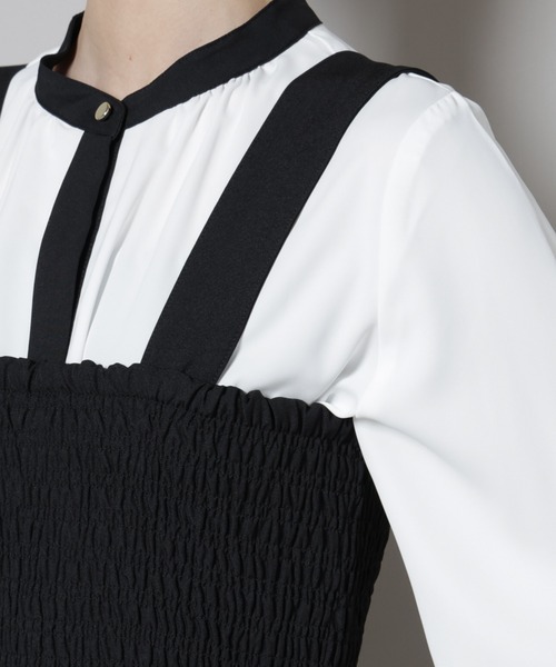 NANO universe（ナノユニバース）の「シャーリングサロペット（サロペット/オーバーオール・レディース・ブラック/ブラウン/ベージュ・FREE）」の7枚目の写真