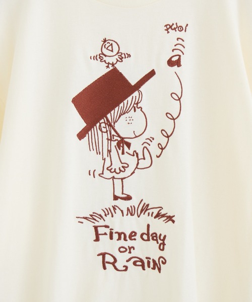 Paradise Picnic（パラダイスピクニック）の「【水森亜土】刺繍ロングスリーブTシャツ（Tシャツ/カットソー・レディース・ブラック/アイボリー/カーキ/グレー/ホワイト/ボルドー・FREE）」の8枚目の写真