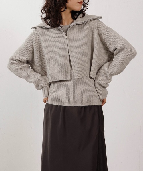 emesuelee(エメスーリー)の「ダブルジップニットブルゾン ニットタンクトップ 2点セット(その他アウター・レディース・グレー/ベージュ・フリー)」の3枚目の写真