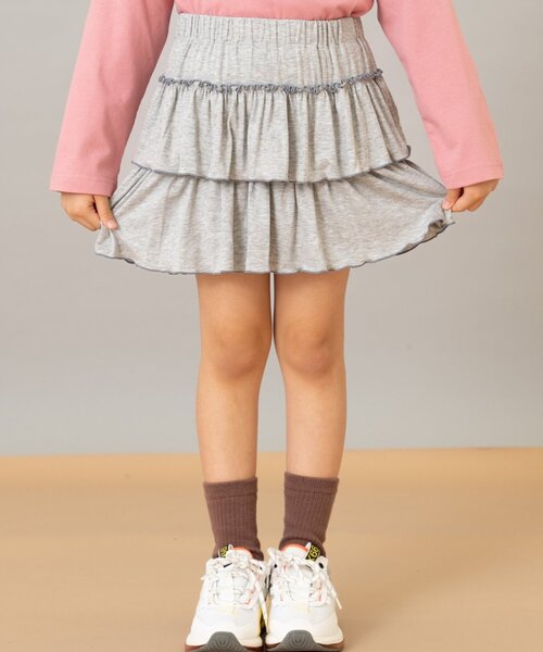 and D. petit main（アンドディープティマイン）の「カットティアードキュロット（スカート・キッズ・ブラック/ピンク/トップグレー・90cm/120cm/140cm/100cm/110cm/130cm）」の2枚目の写真