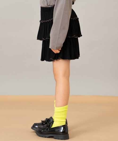 and D. petit main（アンドディープティマイン）の「カットティアードキュロット（スカート・キッズ・ブラック/ピンク/トップグレー・90cm/120cm/140cm/100cm/110cm/130cm）」の5枚目の写真