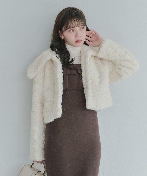 fupel(フぺル)の「short length poodle fur coat / ショート丈プードルファーコート(その他アウター・レディース・グレイッシュベージュ/オフホワイト・FREE)」の16枚目の写真