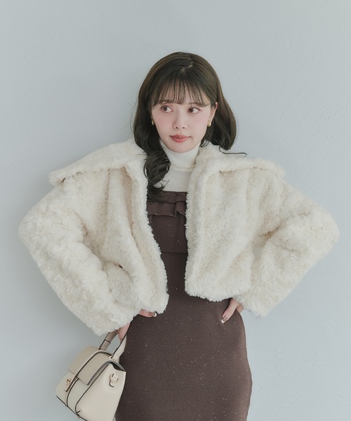 fupel(フぺル)の「short length poodle fur coat / ショート丈プードルファーコート(その他アウター・レディース・グレイッシュベージュ/オフホワイト・FREE)」の18枚目の写真