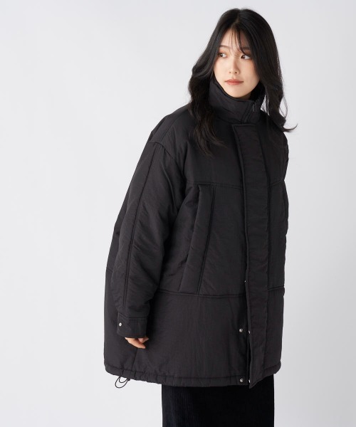 【訳あり新品J-1】レディースM/スノボウェア/中綿ジャンパー/ジャケット/黒 リボンシャーリング中綿ブルゾン(M BLACK): アウター｜PMbox P&M