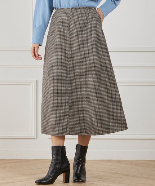 INED（イネド）の「梳毛接結リバー ダブルフェイスAラインスカート【セットアップ対応】（スカート・レディース・チェック/キャメル・9号/11号/7号）」の3枚目の写真
