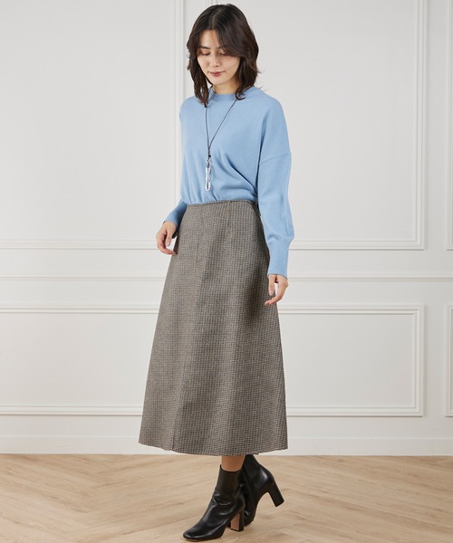 INED（イネド）の「梳毛接結リバー ダブルフェイスAラインスカート【セットアップ対応】（スカート・レディース・チェック/キャメル・9号/11号/7号）」の5枚目の写真