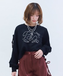 axes femme POETIQUE | レース使いラインストーンプルオーバー(Tシャツ/カットソー)