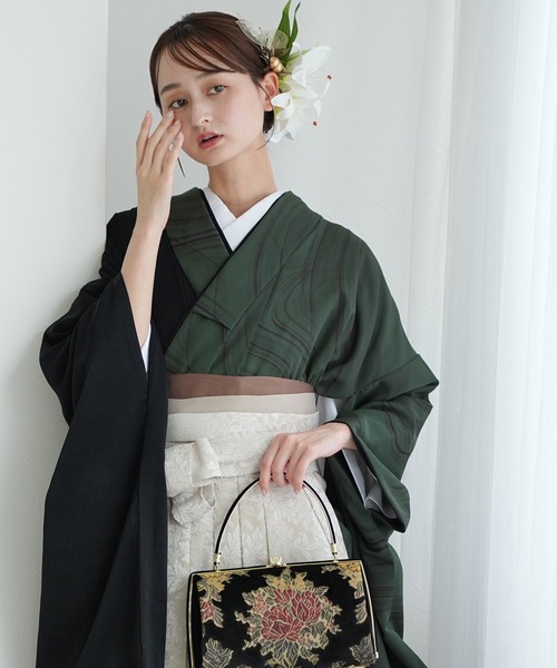 utatane(ウタタネ)の「袴セット utatane 半身アシンメトリー(着物・レディース・ブラック系1/グリーン系2/グリーン系1/ホワイト系1/レッド系1・M/L)」の4枚目の写真
