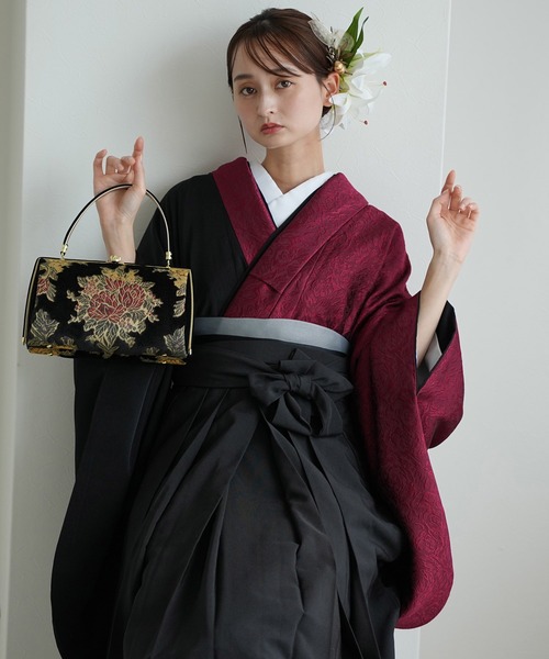 utatane(ウタタネ)の「袴セット utatane 半身アシンメトリー(着物・レディース・ブラック系1/グリーン系2/グリーン系1/ホワイト系1/レッド系1・M/L)」の1枚目の写真