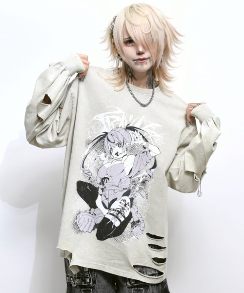 TRAVAS TOKYO（トラバス トウキョウ）の「『TRAVAS TOKYO/トラバス トーキョー』GEDRAJI x TRAVAS TOKYO イラストプリントL/S Tee（Tシャツ/カットソー・レディース・ブラック/ライトベージュ・FREE）」の2枚目の写真