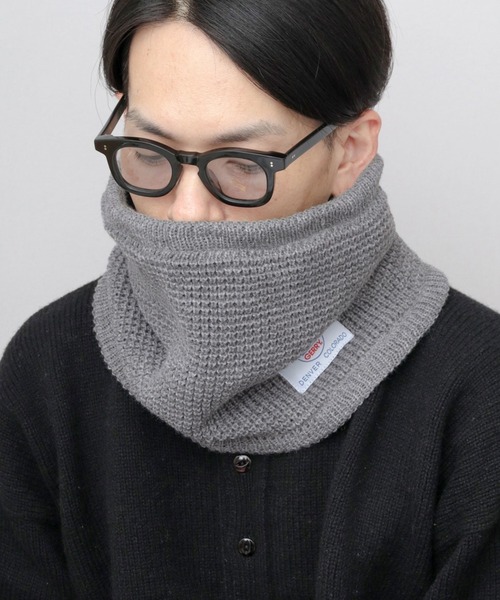 GERRY（ジェリー）の「A.M.S.別注 ミドル丈 ワッフル編み ニット ハイネックウォーマー（ネックウォーマー/スヌード・メンズ・ブラック/グレー・FREE）」の7枚目の写真