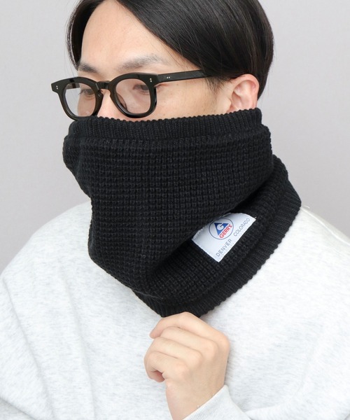 GERRY（ジェリー）の「A.M.S.別注 ミドル丈 ワッフル編み ニット ハイネックウォーマー（ネックウォーマー/スヌード・メンズ・ブラック/グレー・FREE）」の5枚目の写真