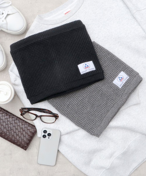 GERRY（ジェリー）の「A.M.S.別注 ミドル丈 ワッフル編み ニット ハイネックウォーマー（ネックウォーマー/スヌード・メンズ・ブラック/グレー・FREE）」の9枚目の写真