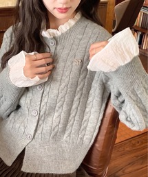 レイヤード風 ケーブル編み ニット カーデ
