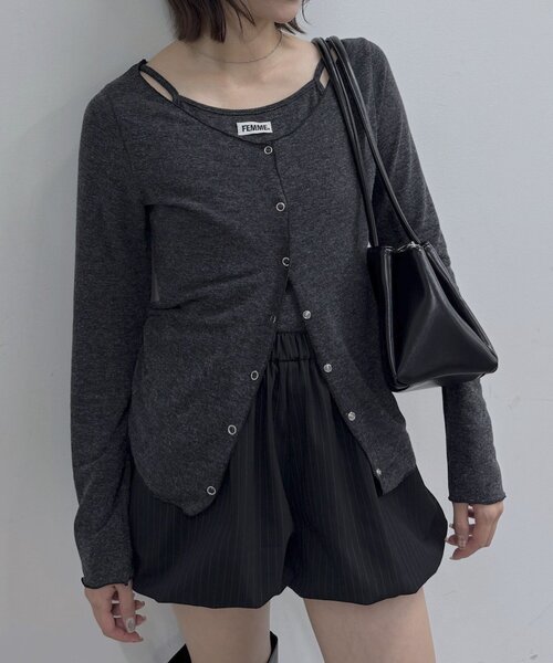 mline（エムライン）の「[mline]レイヤーロゴTシャツ（Tシャツ/カットソー・レディース・グレー/ブラック/アイボリー/オフホワイト・FREE）」の4枚目の写真