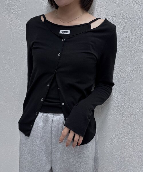 mline（エムライン）の「[mline]レイヤーロゴTシャツ（Tシャツ/カットソー・レディース・グレー/ブラック/アイボリー/オフホワイト・FREE）」の3枚目の写真