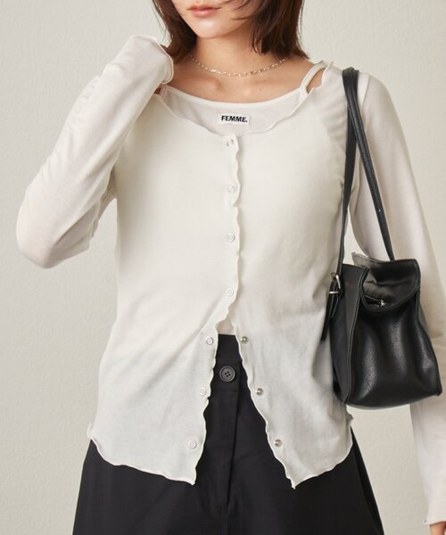 mline（エムライン）の「[mline]レイヤーロゴTシャツ（Tシャツ/カットソー・レディース・グレー/ブラック/アイボリー/オフホワイト・FREE）」の12枚目の写真