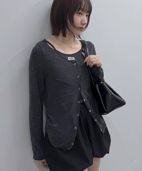 mline（エムライン）の「[mline]レイヤーロゴTシャツ（Tシャツ/カットソー・レディース・グレー/ブラック/アイボリー/オフホワイト・FREE）」の9枚目の写真