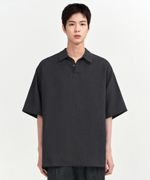 MUSINSA STANDARD（ムシンサスタンダード）の「Relaxed Linen-Like Tunic Short Sleeve Shirt [Dark Grey]（シャツ/ブラウス・メンズ）」