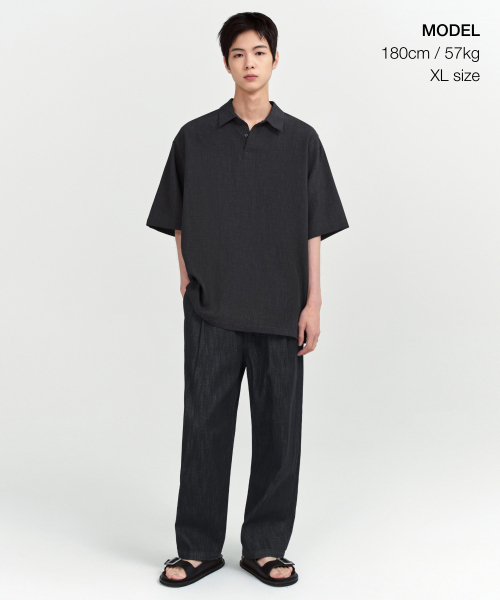MUSINSA STANDARD（ムシンサスタンダード）の「リラックスドリネンライクトニック半袖シャツ[ダークグレー]（シャツ/ブラウス・メンズ・その他・SMALL/MEDIUM/LARGE/X-LARGE/XX-LARGE）」の2枚目の写真