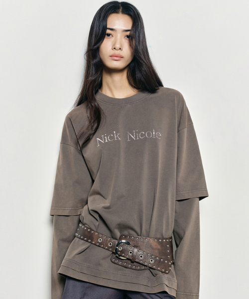 NICK&NICOLE(ニックアンドニコール)の「NICOLE DESTROYED LAYERED LONG SLEEVE TOP_CHARCOAL(Tシャツ/カットソー・レディース・その他・FREE)」の1枚目の写真