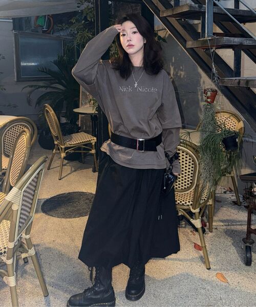 NICK&NICOLE(ニックアンドニコール)の「NICOLE DESTROYED LAYERED LONG SLEEVE TOP_CHARCOAL(Tシャツ/カットソー・レディース・その他・FREE)」の6枚目の写真