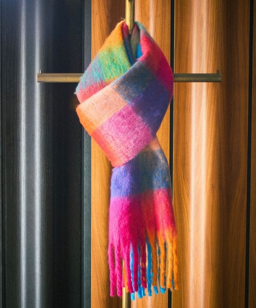 ROSE BUD（ローズバッド）の「BLOCK CHECK MUFFLER（マフラー・レディース・ブルー/ブラウン・ONE SIZE）」の2枚目の写真