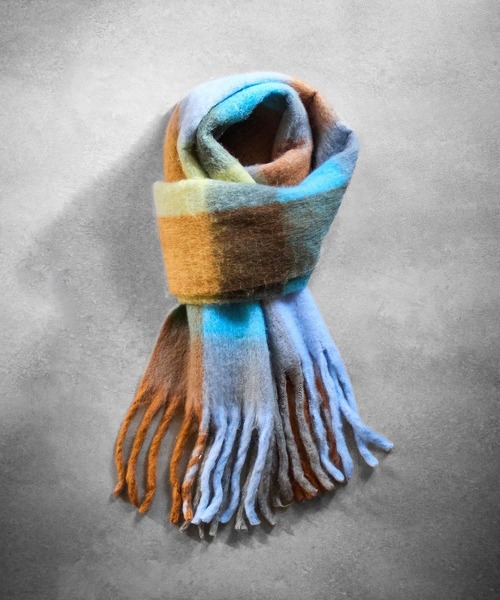 ROSE BUD（ローズバッド）の「BLOCK CHECK MUFFLER（マフラー・レディース・ブルー/ブラウン・ONE SIZE）」の6枚目の写真