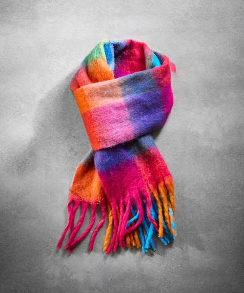 ROSE BUD（ローズバッド）の「BLOCK CHECK MUFFLER（マフラー・レディース・ブルー/ブラウン・ONE SIZE）」の7枚目の写真