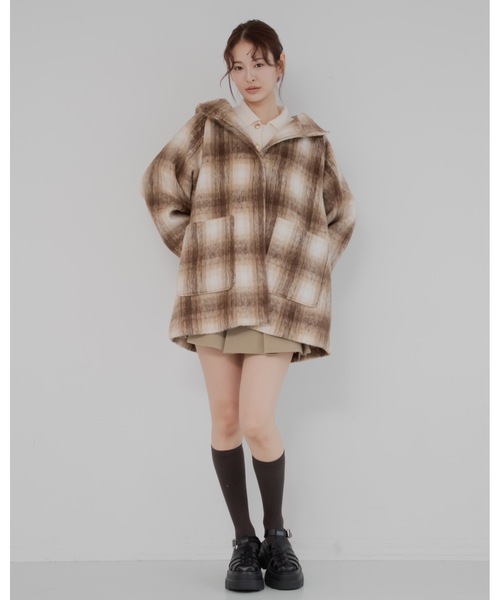 【新品タグ付】jumelle ジュメロ　 シャギーチェックコート　コート シャギーチェックコート（ピーコート）｜jumelle（ジュメロ）の