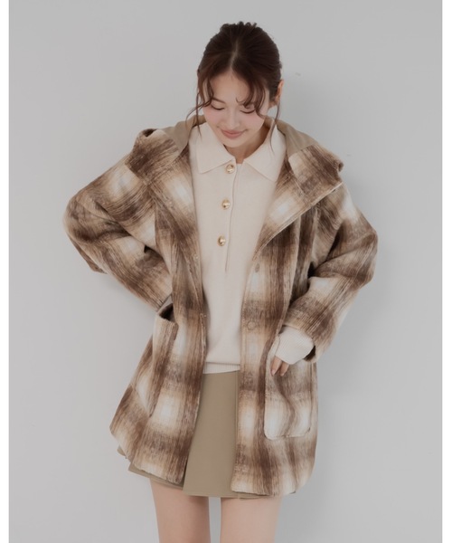 JUMELLE(ジュメロ)の「シャギーチェックコート(ピーコート・レディース・ベージュ・FREE)」の3枚目の写真
