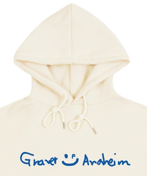 GRAVER（グレーバー）の「[ユニセックス]ドローイングロゴドローイングスマイルフードパーカー_クリーム（パーカー・レディース・アイボリー・SMALL/MEDIUM/LARGE/X-LARGE）」の3枚目の写真