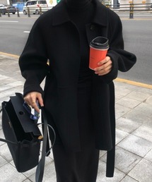 emi+（エミプラス）の「ベルト付きチュニック丈メルトンコート（ステンカラーコート）」