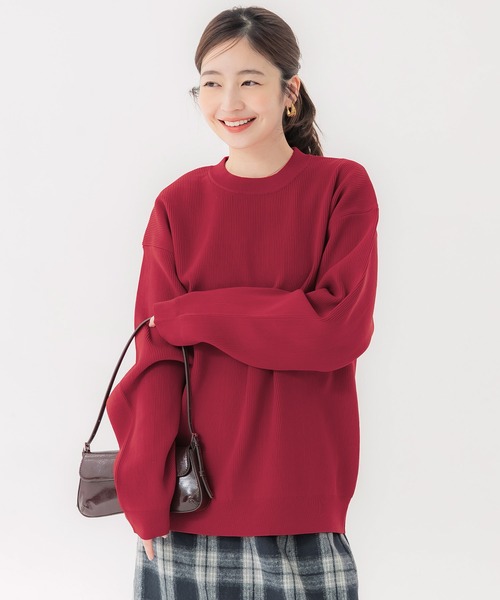 coca（coca）（コカ）の「ポリウーリー畦編みクルーネックニット（ニット/セーター・メンズ・グレイッシュベージュ/チャコール/ネイビー/レッド・L/M/XL）」の4枚目の写真