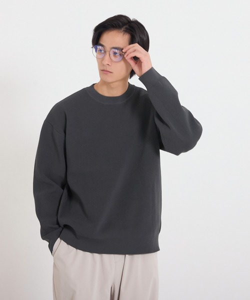 coca（coca）（コカ）の「ポリウーリー畦編みクルーネックニット（ニット/セーター・メンズ・グレイッシュベージュ/チャコール/ネイビー/レッド・L/M/XL）」の12枚目の写真