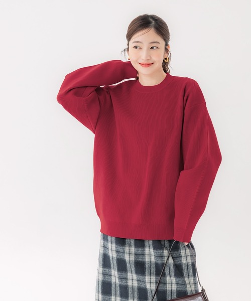 coca（coca）（コカ）の「ポリウーリー畦編みクルーネックニット（ニット/セーター・メンズ・グレイッシュベージュ/チャコール/ネイビー/レッド・L/M/XL）」の17枚目の写真