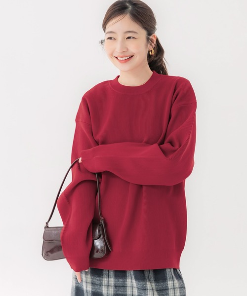 coca（coca）（コカ）の「ポリウーリー畦編みクルーネックニット（ニット/セーター・メンズ・グレイッシュベージュ/チャコール/ネイビー/レッド・L/M/XL）」の19枚目の写真