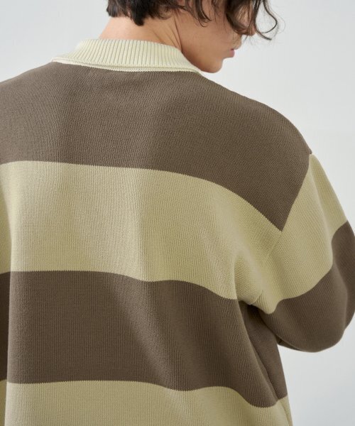DRAW FIT（ドローフィット）の「ストライプコットンカラー ニット [モカブラウン]（ニット/セーター・メンズ・その他・LARGE/MEDIUM/X-LARGE）」の2枚目の写真