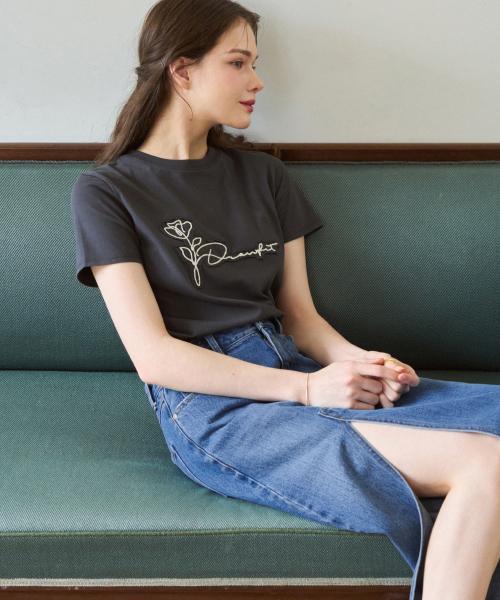 DRAWFIT WOMEN（ドローフィットウーマン）の「フラワーパッチスーピマ半袖Tシャツ[ホワイト]（Tシャツ/カットソー・レディース・その他・MEDIUM/SMALL）」の8枚目の写真