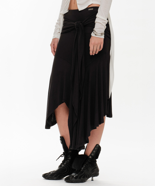 FLARED TIE SKIRT (BLACK)