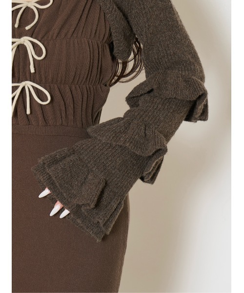 リボンデザインシャギーニットロングワンピース（ワンピース）｜Darich