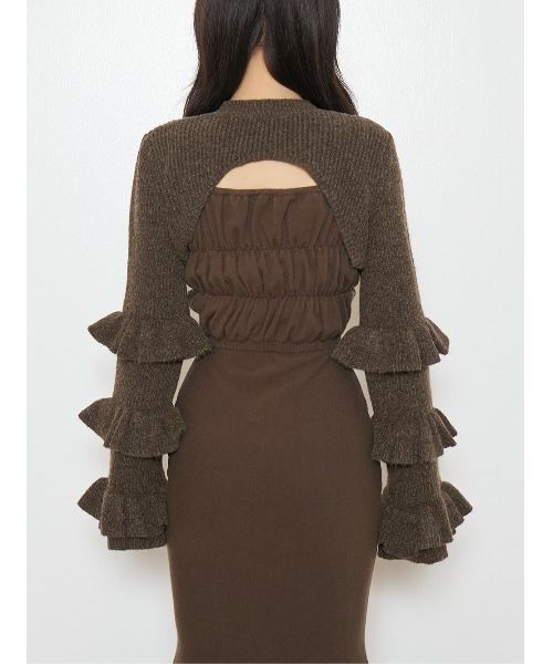 リボンデザインシャギーニットロングワンピース（ワンピース）｜Darich