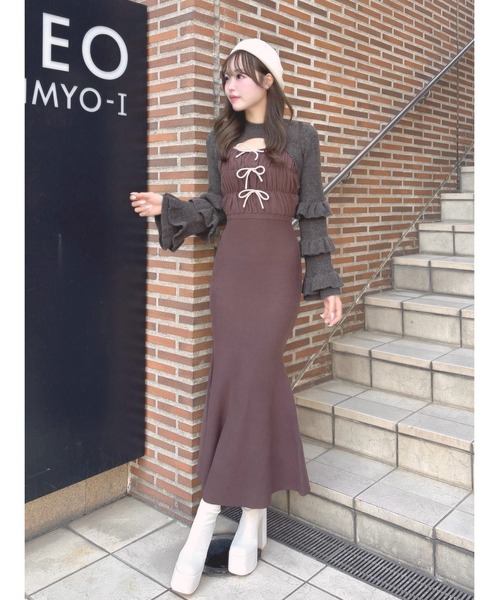 ダーリッチ Darich リボンデザインシャギーニットロングワンピース リボンデザインシャギーニットロングワンピース（ワンピース）｜Darich