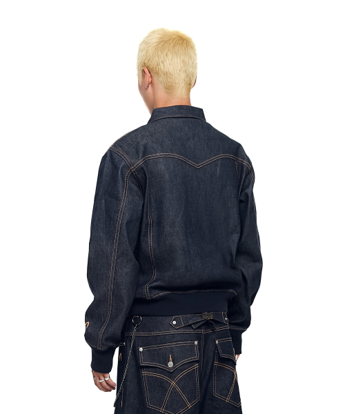 AAKAM デニムジャケット セール】Banding Denim Zip-Up Jacket (Dark Blue)（デニムジャケット