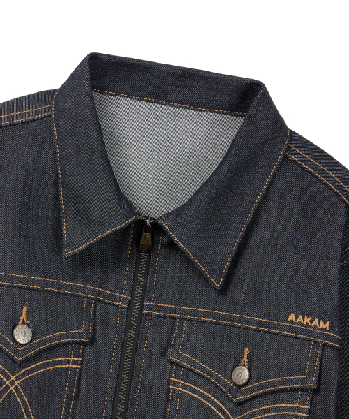セール】Banding Denim Zip-Up Jacket (Dark Blue)（デニムジャケット
