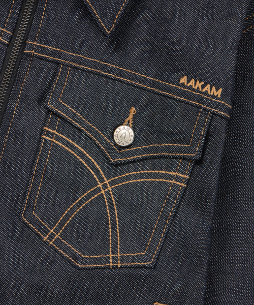 セール】Banding Denim Zip-Up Jacket (Dark Blue)（デニムジャケット