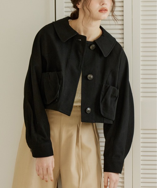 OLUN バルーンショートデニムジャケット ブラック OLUN デニムジャケット gジャン balloon short denim jacket/バルーン